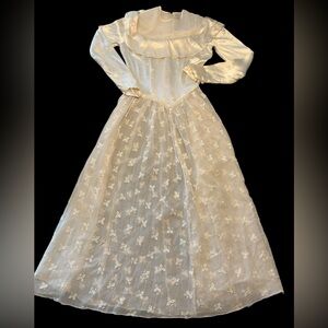 1930s Ivory Satin & Tulle Wedding Gown — Bias Cut Vintage Bridal Dress